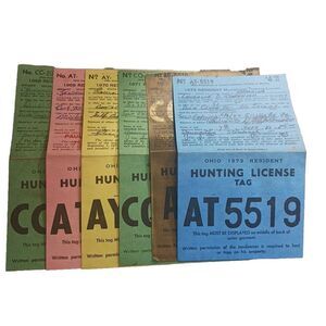 VTG 1968–73 Ohio Resident Hunting & Trapping License Tags‎ – Lot of 6 Ephemera